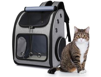 Pet Backpack for 17 Lbs. Dogs and Cats with Storage Pockets, Gray