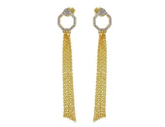 PARIKHS Gold Plated Open Circle CZ Teardrop Chain Dangling Earring in 925 Sterling Silver