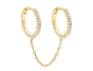 Diamond Double Huggie Chain Earring Size 12MM
