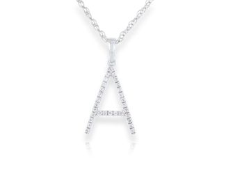 PARIKHS Diamond Initial 'A' Pendant Necklace in 18k White Gold over Sterling Silver 0.10ct IJK-I2