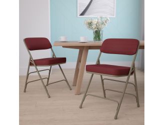 2 Pack 18.5"W Premium Curved Triple Braced Burgundy Fabric Metal Folding Chair