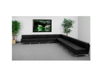 9 Piece Black LeatherSoft Modular Sectional Configuration - Stainless Steel Legs