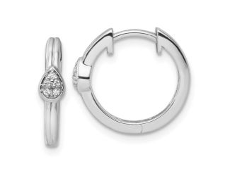 Sterling Silver White Ice Diamond Teardrop Hinged Hoop Earrings