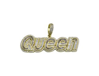 PARIKHS Men's Gold Plated CZ QUEEN Hip Hop Pendant with chain in 925 Sterling Silver