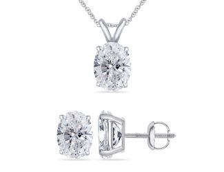 Bright White Pristine Oval shape Lab Grown Diamond Screwback Set in 14K White Gold 1.20ct, GH, VS
