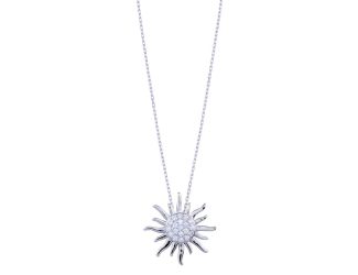 PARIKHS Rhodium Plated Clear CZ Sun Necklace in 925 Sterling Silver