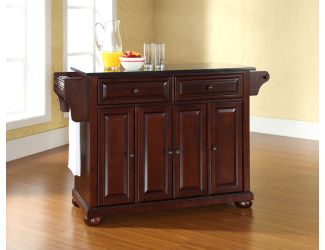 Alexandria Solid Black Granite Top Kitchen Island in Vintage Mahogany Finish