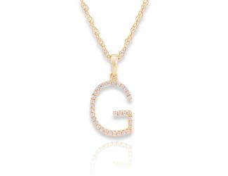 PARIKHS Diamond Initial 'G' Pendant Necklace in 18k Yellow Gold over Sterling Silver 0.10ct IJK-I2