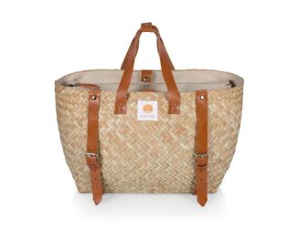 Hermosa Woven Beach Cooler Bag Beige w/ Brown Accents