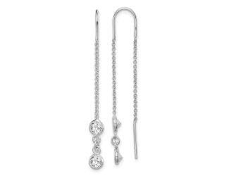 Sterling Silver Rhodium-plated CZ Threader Earrings
