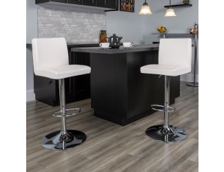 White Vinyl Adjustable Height Barstool with Panel Back and Chrome Base