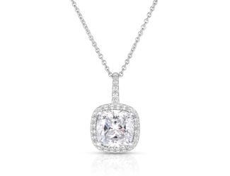 14K White Gold White Topaz and Diamond Pendant Necklace