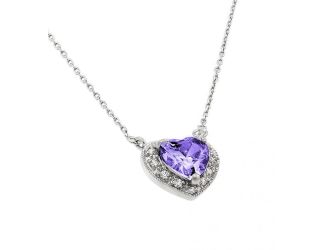 PARIKHS Rhodium Plated CZ Heart February Birthstone Necklace in 925 Sterling Silver