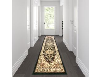 Multipurpose Persian Style Olefin Medallion Motif Area Rug in Black - 3' x 10'