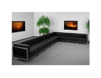 9 Piece Black LeatherSoft Modular Sectional Configuration - Stainless Steel Legs