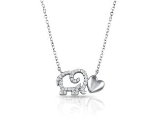 PARIKHS Rhodium Plated Outline CZ Elephant With Heart Necklace in 925 Sterling Silver