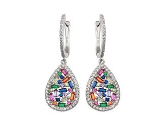 PARIKHS Rhodium Plated Multi Color Teardrop CZ Dangling English Lock Earring in 925 Sterling Silver