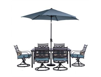 Montclair 7-Piece Dining Set in Ocean Blue with 6 Swivel Rockers, 40-In. x 66-In. Dining Table and 9