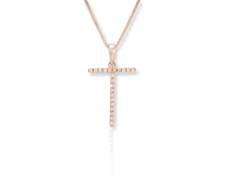 PARIKHS Diamond Initial Pendant Alphabet 'T' in 10K Rose Gold 0.10 ct , IJK color - I3 clarity