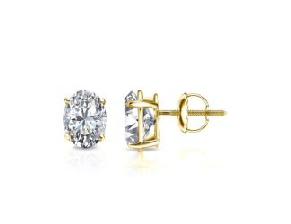 Bright White Pinnacle Oval Lab Grown Diamond Screwback Stud in 14K Yellow Gold 1.00ct, GH, VVS