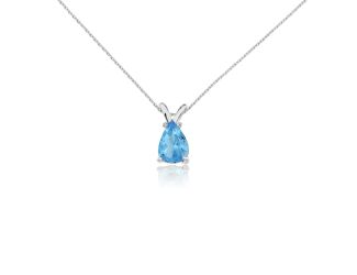 14K White Gold Pear Shape Blue Topaz Pendant