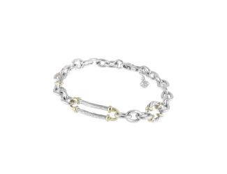 Cordo Circle & Oval Link Bracelet Two Tone 8". Rhodium and Gold