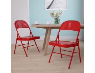 2 Pack Double Braced Red Metal Folding Chair - Event Chair - Portable Chair