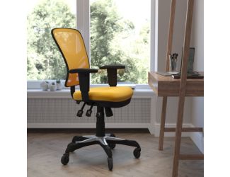 Mid-Back Ergonomic Multifunction Mesh Chair with Polyurethane Wheels-Yellow