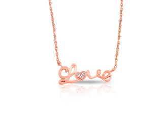 PARIKHS Rose Gold Plated Clear CZ Love Pendant Necklace in 925 Sterling Silver