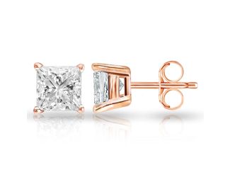 PARIKHS Princess cut Diamond Stud Rose Gold Plated on Sterling Silver 0.06 ct, IJK Color I3 Clarity