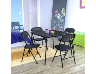 5 Piece Black Folding Card Table and Chair Set with Upholstered Table Top