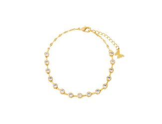 CZ Bezel Half Link Bracelet Size 7.5"