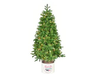 4.5-Ft. Porch Tree in Reindeer Pot with Warm White LED Lights