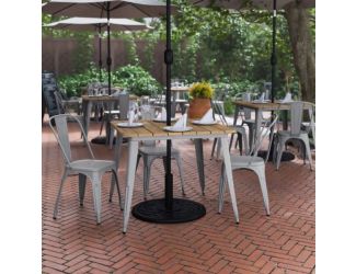 36" SQ Commercial Poly Resin Restaurant Table with Umbrella Hole - Brown/Silver