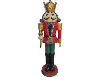 4-Ft. Nutcracker King Wearing a Crown, Resin Figurine w/ LED Lights, Indoor or Covered Outdoor Chris