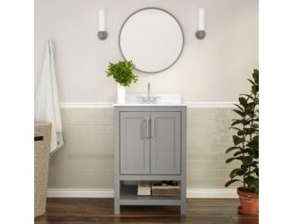 24 Inch Bathroom Vanity with Undermount Sink and Open Storage Shelf in Gray