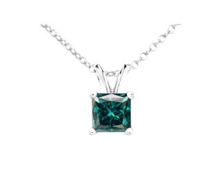 PARIKHS Blue Princess cut AA Quality Diamond Pendant in White Gold over Sterling Silver, 0.06ct