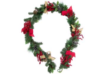 9-Ft. Christmas Garland with Pinecones, Bows, Berries, and Twig Balls