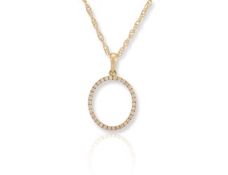 PARIKHS Diamond Initial Pendant Alphabet 'O' in 10K Yellow Gold 0.10 ct , IJK color - I3 clarity