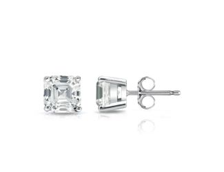 Bright White Pristine Asscher Lab Grown Diamond Stud in 14K White Gold 1.20ct, Color-GH,Clarity-VS