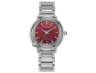 Ladies' Arcly Eco-Drive Silver-Tone Stainless Steel Watch w/ Strap Red Dial