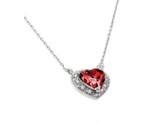 PARIKHS Rhodium Plated CZ Heart January Birthstone Necklace in 925 Sterling Silver