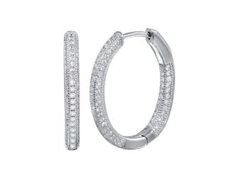 PARIKHS Rhodium Plated Inside Out CZ Oval Hoop Vault Lock Earring in 925 Sterling Silver