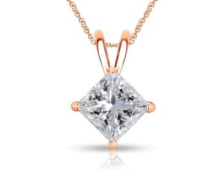 Bright White Pristine Princess cut Lab Grown Diamond Pendant in 14K Rose Gold 0.06ct, GH, VS