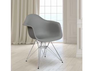 Moss Gray Plastic Chair with Arms and Chrome Base - Accent & Side Chair