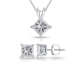 Bright White Pristine Princess cut Lab Grown Diamond Screwback Set in 14K White Gold 1.20ct, GH, VS