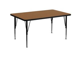 36"W x 72"L Rectangular Oak Thermal Laminate Adjustable Activity Table