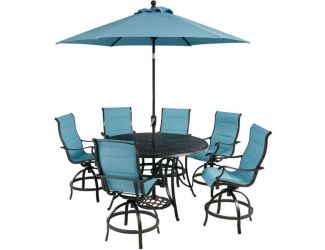 Traditions 7-Piece High-Dining Set in Blue with 6 Swivel Counter-Height Chairs, 56-in. Table, and 9-