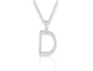 PARIKHS Initial Pendant Alphabet 'D' in CZ with chain in 925 Sterling Silver