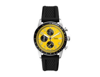 Men's Sport Tourer Chronograph Black Silicone Watch Yellow Dial